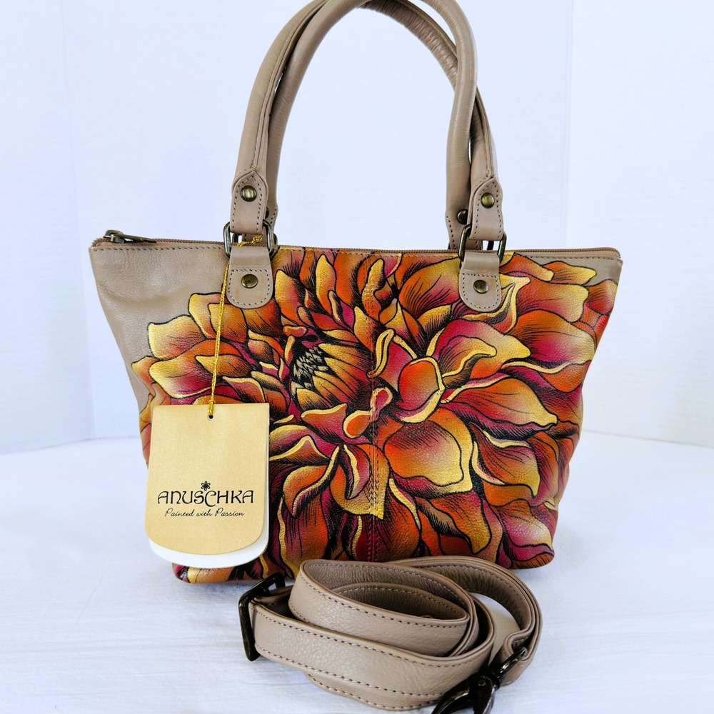 Anuschka Satchel Crossbody NEW with Tags 540-DRD-0 Dreamy Dahlias Bronze Signed